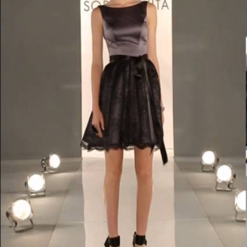 Black Lace Satin Cocktail/Bridesmaid/prom Dress